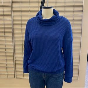 Blue Cozy waffle cowl-neck Top